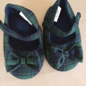 18-24month Tartan cotton Shoes with bow blue and green plaid maryjanes